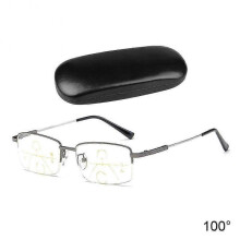 (100°, Gun Gray) Progressive Presbyopic Reading Glasses with Anti-Blue Light Protection for Office Work and Multifocus Use