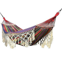 (Colorful Stripes, Colorful Stripes) 200x150cm Double Outdoor Camping Tassel Canvas Hammock with Stick
