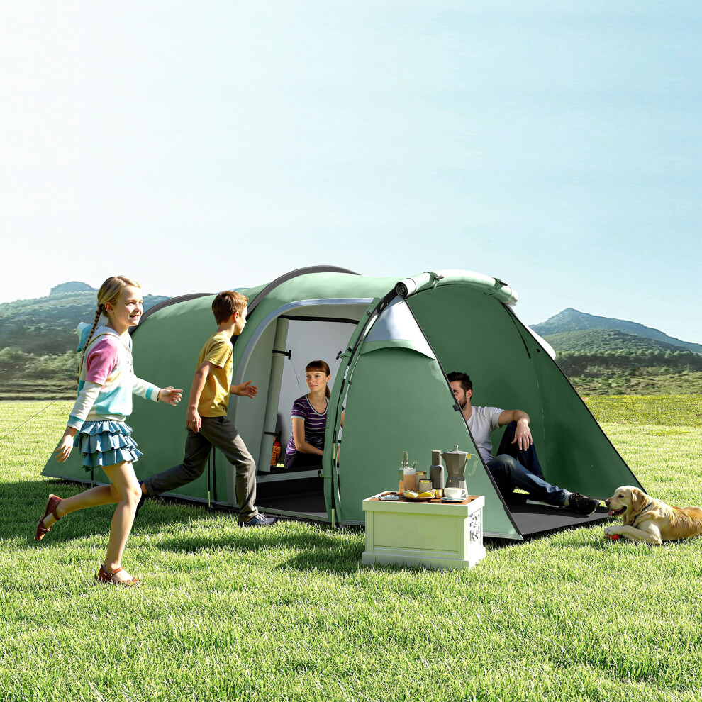 Outsunny 3 Man Camping Tent with Porch and Weather-Resistant Rainfly, Green