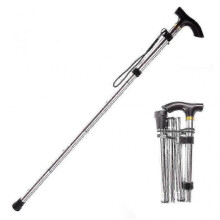 (Silver) Adjustable Folding Walking Stick Non-slip Base Hiking Trekking Poles Aluminum Alloy Collapsible Cane 1pc
