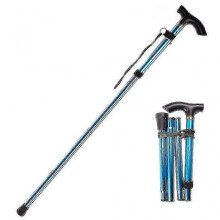 (blue) Adjustable Folding Walking Stick Non-slip Base Hiking Trekking Poles Aluminum Alloy Collapsible Cane 1pc