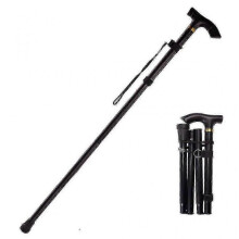 (black) Adjustable Folding Walking Stick Non-slip Base Hiking Trekking Poles Aluminum Alloy Collapsible Cane 1pc