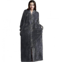 (M, grey) Zipper Bathrobe For Womens Flannel Fleece Robes Winter Warm Housecoat Nightgown