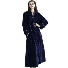 (M, blue) Zipper Bathrobe For Womens Flannel Fleece Robes Winter Warm Housecoat Nightgown