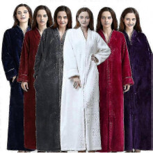 (M, white) Zipper Bathrobe For Womens Flannel Fleece Robes Winter Warm Housecoat Nightgown