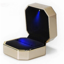 Luxury Ring Box, Square Velvet Wedding Ring Case Jewelry Gift Box with Led Light for Proposal Engagement Wedding, Gold - JV