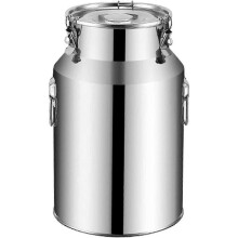 14L Food Grade Stainless Steel Milk Bucket - Sealed Lid, Liquid Storage and Transport Can for Milk/Wine, Portable Tote Jug - WK
