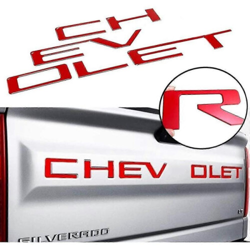 (Red) Car Tailgate Inserts Letters 3d Raised Rear Emblems Decal Stickers 3m Adhesive Backing For Chevrolet