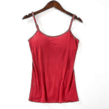 (M, Red) Women Padded Soft Casual Bra Tank Top Women Spaghetti Cami Top Vest Female Camisole With Built In Bra - JA