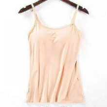 (S, Apricot) Women Padded Soft Casual Bra Tank Top Women Spaghetti Cami Top Vest Female Camisole With Built In Bra - JA
