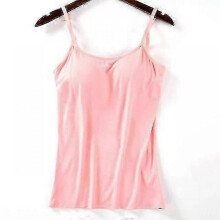 (S, Pink) Women Padded Soft Casual Bra Tank Top Women Spaghetti Cami Top Vest Female Camisole With Built In Bra - JA