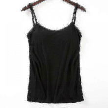 (L, Black) Women Padded Soft Casual Bra Tank Top Women Spaghetti Cami Top Vest Female Camisole With Built In Bra - JA