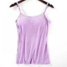 (L, Purple) Women Padded Soft Casual Bra Tank Top Women Spaghetti Cami Top Vest Female Camisole With Built In Bra - JA