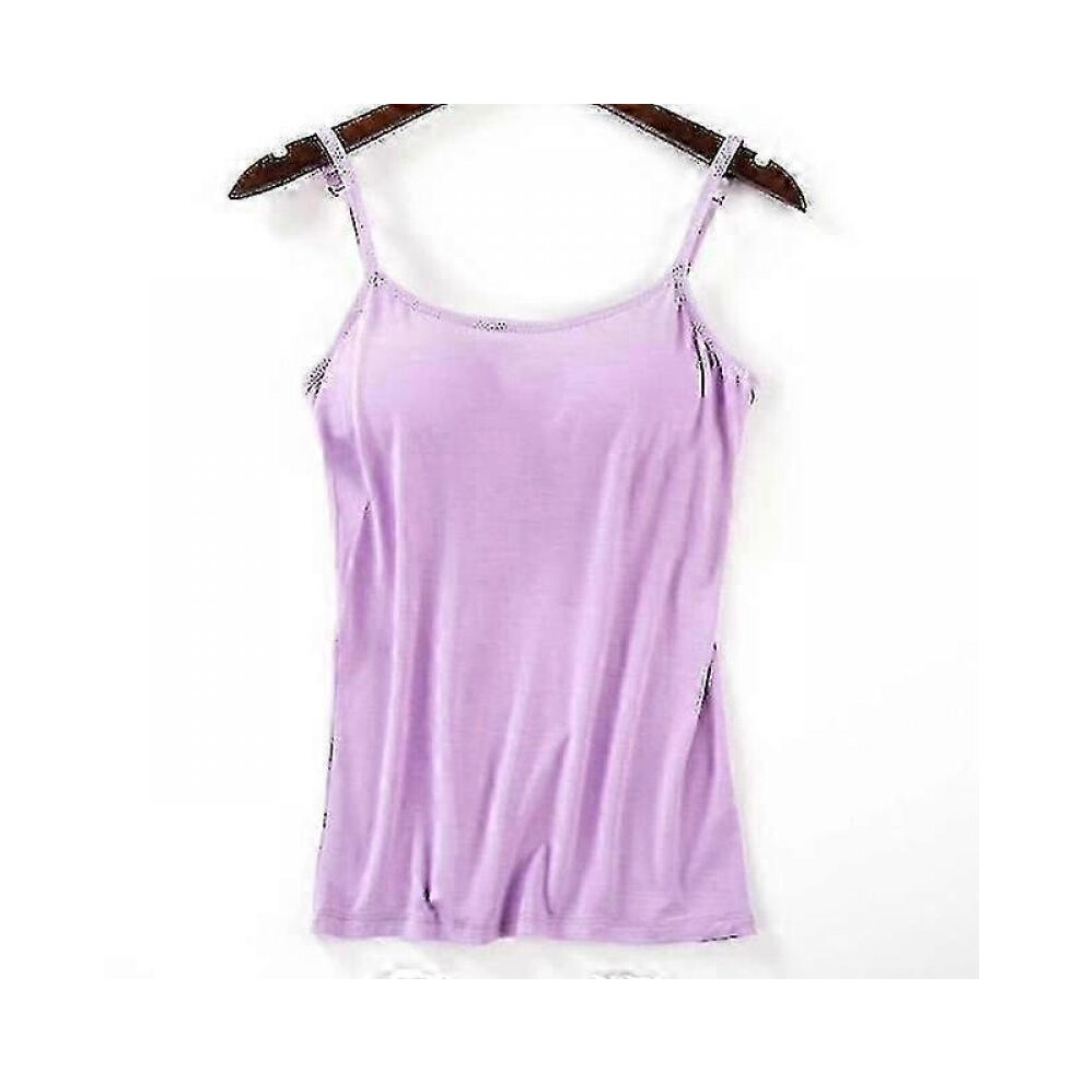 (L,Purple)Women Padded Soft Casual Bra Tank Top Women Spaghetti Cami Top Vest Female Camisole With Built In Bra - JA