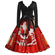 (XL, Red) Christmas Womens Skater Swing Dress V-neck Xmas Party Dresses Gown - JV