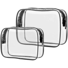 Promotional sales Transparent toiletry bag, 2-pack m+l size bag, travel cosmetic bag for women and men, carry-on airport airline compliant bag, black