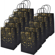 12 Pieces Kraft Bag, 15 x 8 x 21 cm Gift Paper Bag, Kraft Paper Bag with Handle, Bronzing Kraft Gift