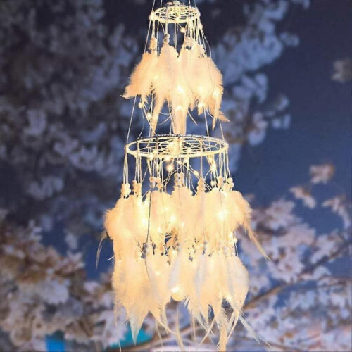 Light Up Dream Catcher Decoration - Warm White Bedroom Accessory with Hanging String LED Lights 2