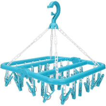 Underwear Hanger with 32 Clips Foldable Clothes Peg Drying Rack Windproof Hanger for Baby Clothes Socks Bras Underwear Towels (Navy Blue)