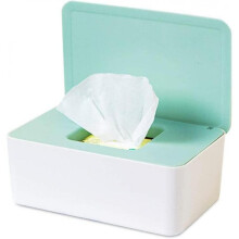 Wet Wipes Storage Box Tissue Dispenser Holder Tissue Storage Box with Dust Cover for Home Office (Green + White)