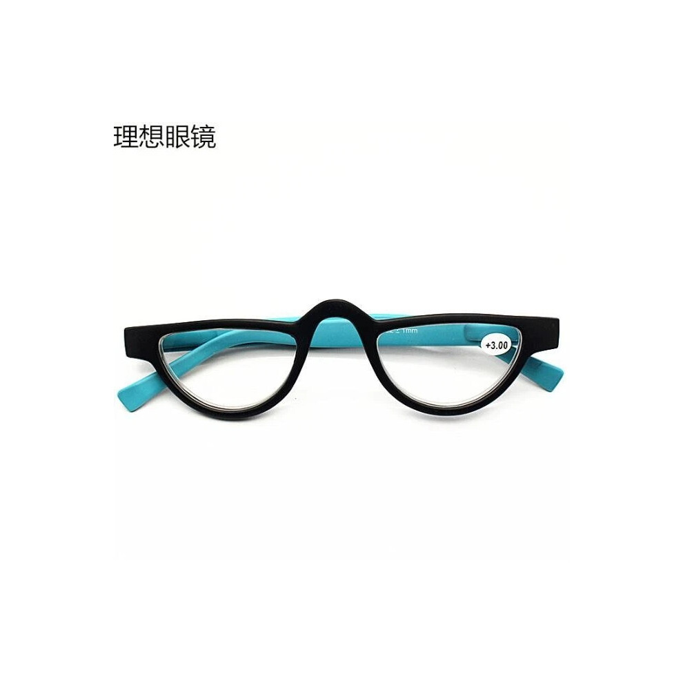 (Blue, +3.5) Women Men Retro Half Moon Reading Glasses Readers 1.0 1.5 2.0 2.5 3.0 3.5