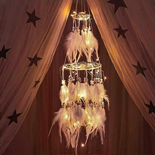 Light Up Dream Catcher Decoration - Warm White Bedroom Accessory with Hanging String LED Lights 1