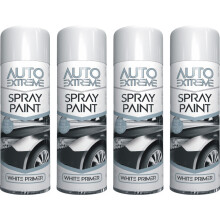 4 x 250ml White Primer Spray Paint Aerosol Car Van Bike Restore Metal