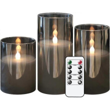 Promotional sales Grey Glass Battery Operated Candles with Timer and 10-Key Remote, Flameless LED Real Wax Warm Light Candles Flickering for Christmas