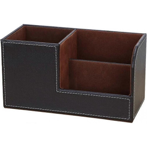 Multifunctional desk organizer 3 storage compartment pen holder (brown) 1