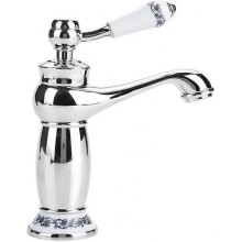 Retro Single Handle Basin Faucet Brass Ceramic Sink Faucet Blue and White Porcelain Long Neck Vintage Floral Pattern with Inlet Cold/Hot Faucet Kitche