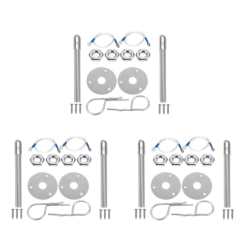 Universal Mount Bonnet Hood Pin Lock Latch Kit Racing Alloy Silver