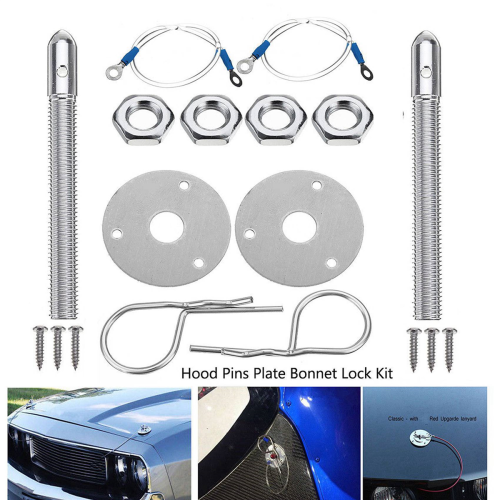 Universal Mount Bonnet Hood Pin Lock Latch Kit Racing Alloy Silver 1