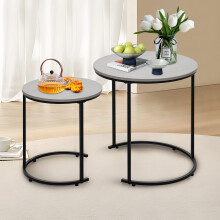 Alivio Set of 2 Round Nesting Coffee Tables with Metal Frame (Grey)