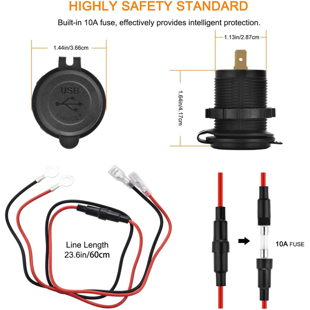 12V Usb Outlet, Dual Qc 3.0 Usb Car Charger (With 1.1Inch Puncher) 4852890879534
