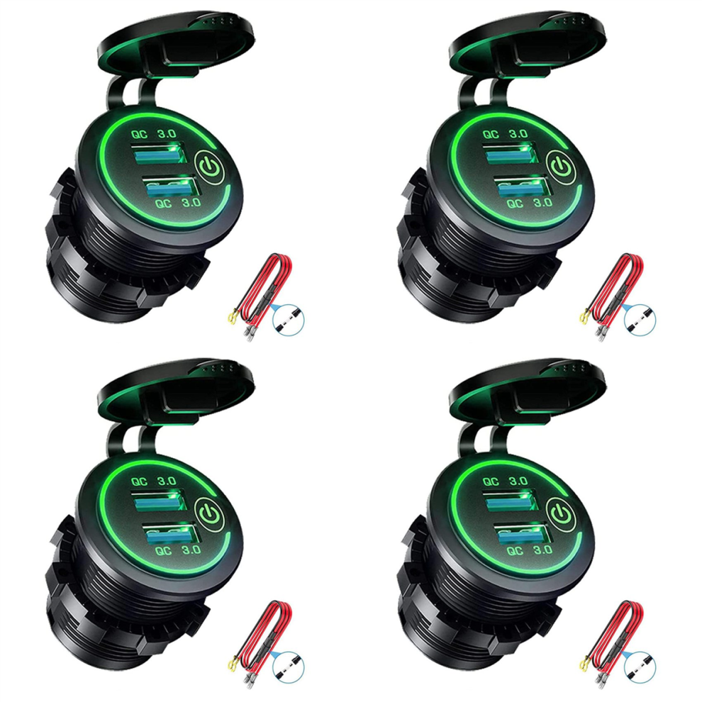 Qc 3.0 Dual Usb Charger Socket,For Car, Marine,Boat,Motorcycle,Green 4852890879725