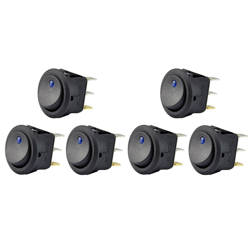 6Pc 12V 20A Rocker Toggle Led Switch Blue Light Spst On-Off Control 4852890893509