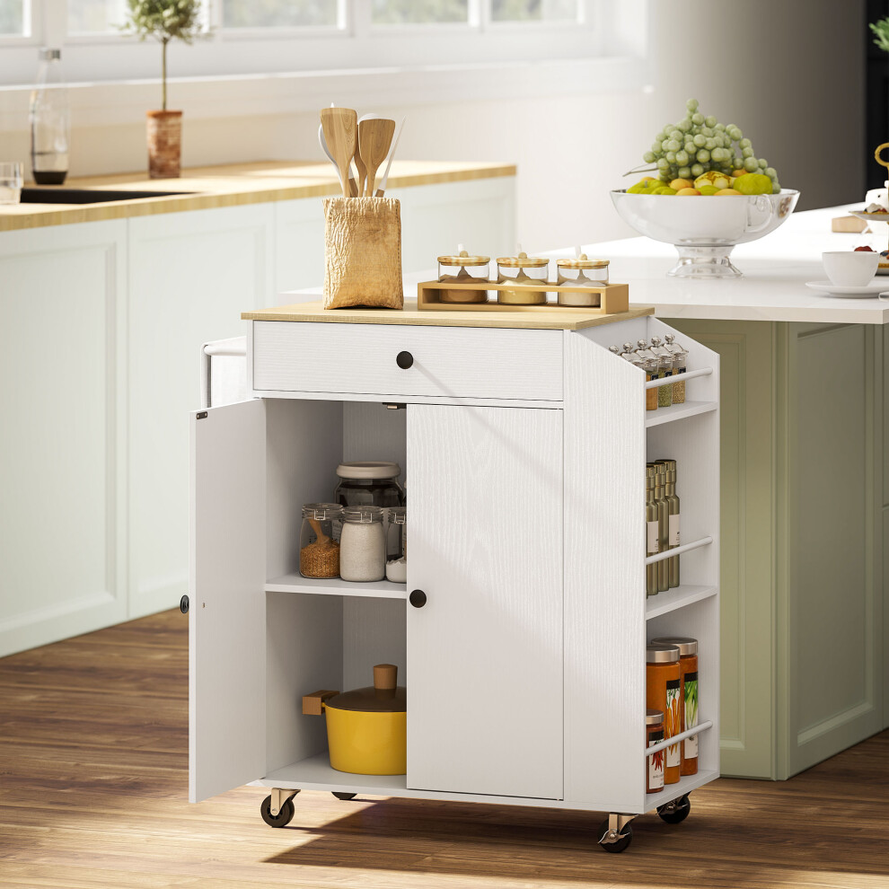 Homcom Kitchen Island With 3-Tier Spice Rack, Kitchen Cart With Towel Rack