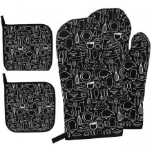 Oven Gloves 1 Pair And 2 Potholders, Heat Resistant Barbecue Gloves Oven