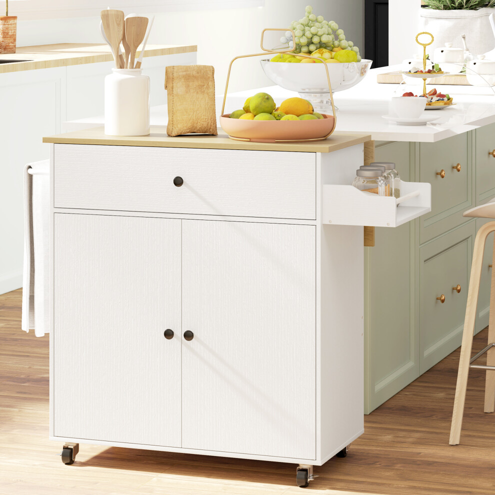 Homcom Kitchen Island With Drop Leaf, Rolling Kitchen Storage Trolley, White
