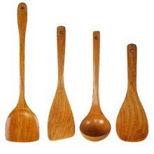 4pcs Bamboo Wood Wok Shovels Slotted Spatula Kitchen Shovels Cooking T