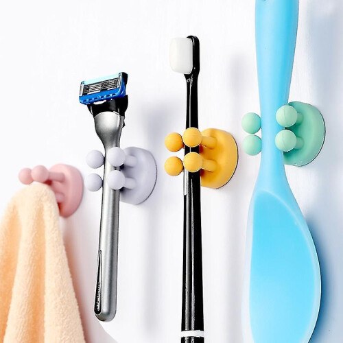 (Yellow) 6pcs Silicone Adhesive Hook Utility Stand Plug Cable Holder Key Hook For Bathroom Kitchen 1