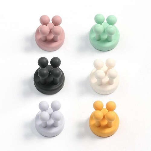 (White) 6pcs Silicone Adhesive Hook Utility Stand Plug Cable Holder Key Hook For Bathroom Kitchen 1