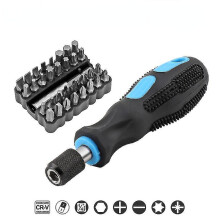 (Blue) Hex Shanked Non-slip Screwdriver Handle With Screwdriver Bits Repair Kit