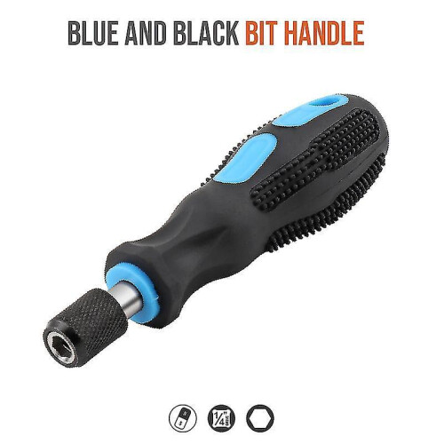(Blue) Hex Shanked Non-slip Screwdriver Handle With Screwdriver Bits Repair Kit 1