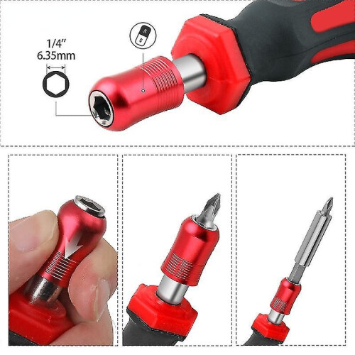 (Red) Hex Shanked Non-slip Screwdriver Handle With Screwdriver Bits Repair Kit 2