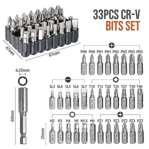 (Red) Hex Shanked Non-slip Screwdriver Handle With Screwdriver Bits Repair Kit 1