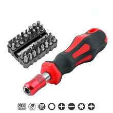 (Red) Hex Shanked Non-slip Screwdriver Handle With Screwdriver Bits Repair Kit