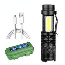 Led Flashlight Rechargeable Use Q5+ Cob Lamp Beads Portable Zoom Torch Adjustable Penlight Waterproof for Adventure Camping