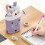 (Purple) Pencil Case Pull Down Wave Point Pen Holder Case Retractable Capacity Canvas 5