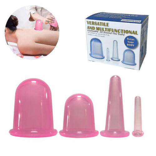 (Pink) 4pcs Silicone Vacuum Cup, Cupping Therapy Set 1